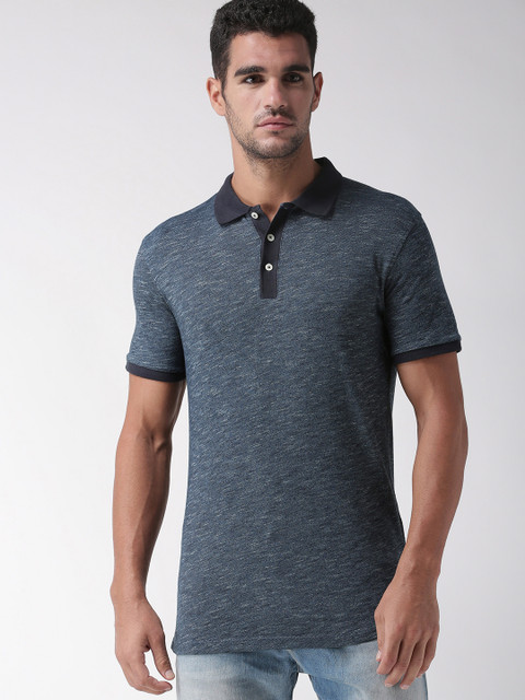 

SELECTED Men Blue Solid Polo Collar T-shirt