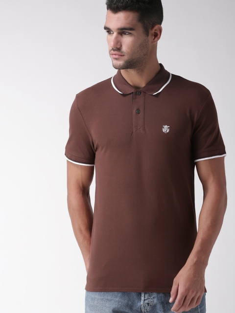 

SELECTED Men Maroon Solid Polo T-shirt, Brown