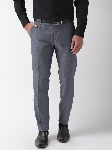 

SELECTED Men Navy Blue Slim Fit Self Design Formal Trousers