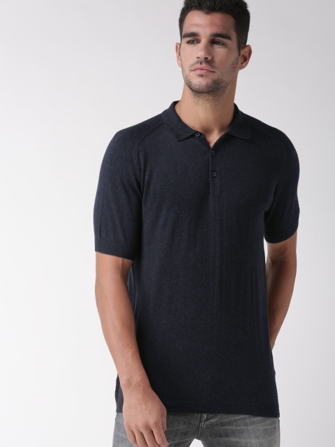 

SELECTED Men Navy Blue Solid Polo Collar T-shirt