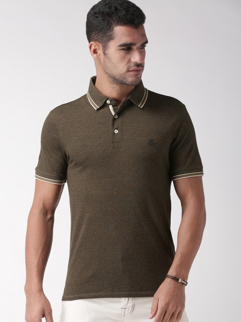 

SELECTED Men Brown Solid Polo Collar Pure Cotton T-shirt