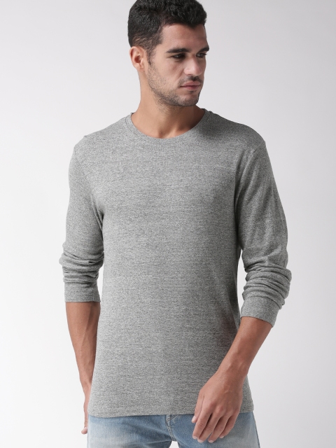 

SELECTED Men Grey Melange Solid Round Neck T-shirt