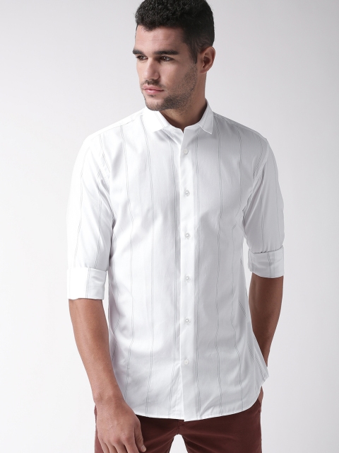 

SELECTED Men White Slim Fit Striped Smart Casual Shirt