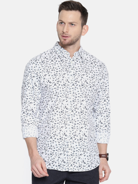 

SELECTED Men White & Blue Slim Fit Printed Casual Shirt