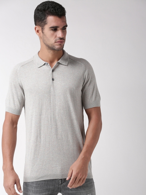 

SELECTED Men Grey Solid Polo Collar T-shirt