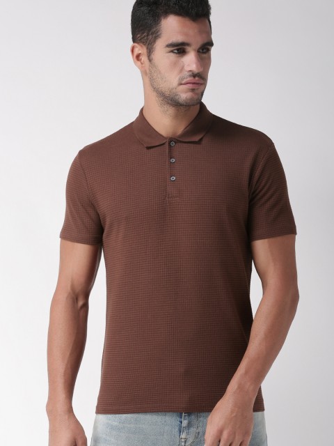 

SELECTED Men Brown Checked Polo Collar T-shirt