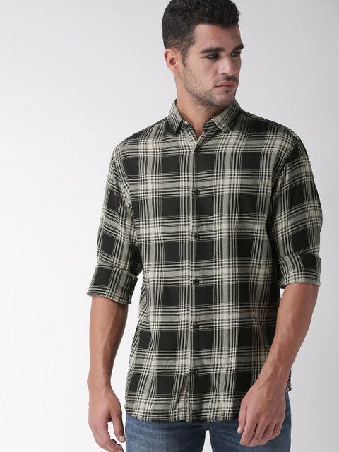 

SELECTED Homme Men Black & Grey Regular Fit Checked Casual Shirt