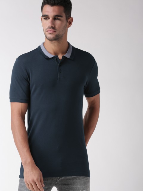 

SELECTED Men Navy Blue Solid Polo Collar T-shirt