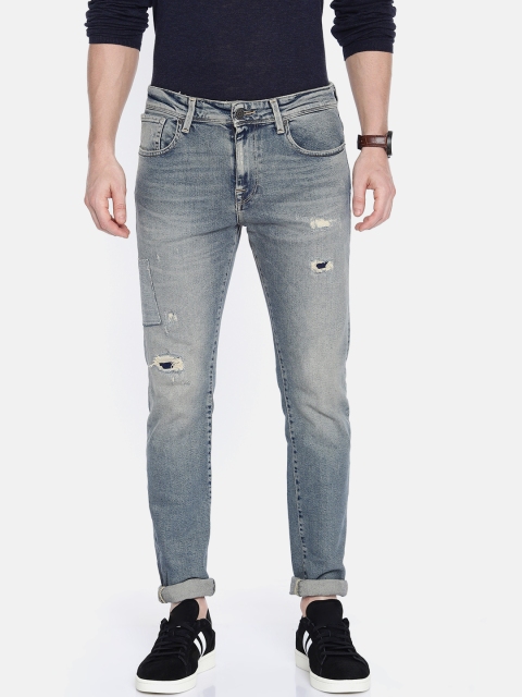

SELECTED Men Blue Slim Fit Mid-Rise Low Distress Stretchable Jeans