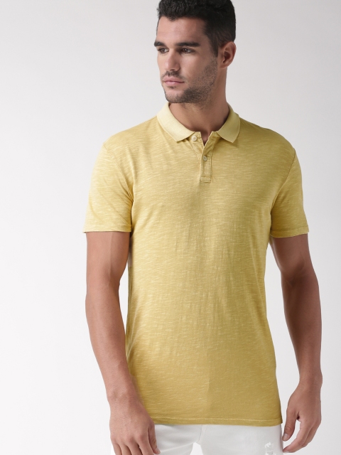 

SELECTED Men Yellow Solid Polo Collar Pure Cotton T-shirt