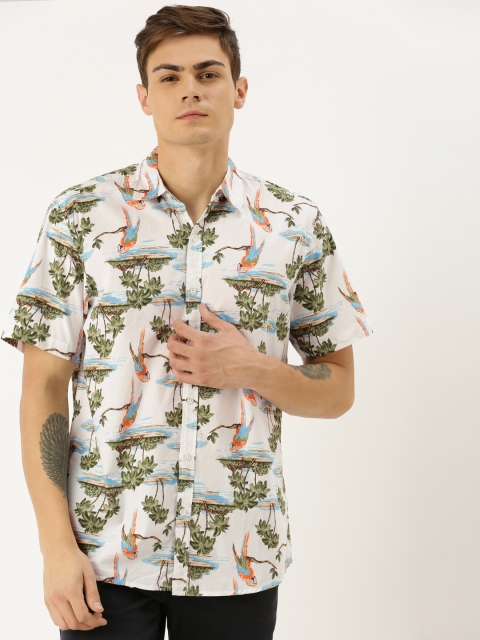 

SELECTED Men White & Green Regular Fit Printed Casual Shirt