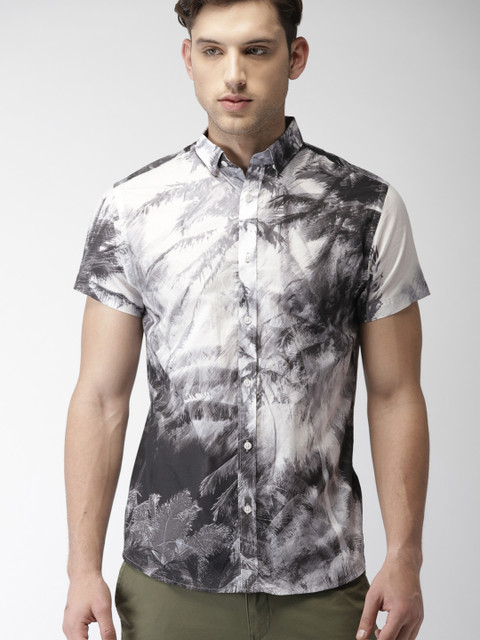 

SELECTED Men Black & White Slim Fit Printed Casual Shirt