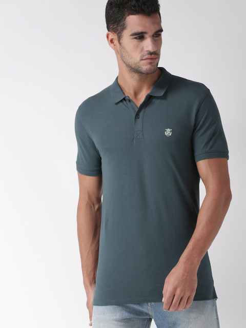 

SELECTED Men Blue Solid Polo Collar T-shirt