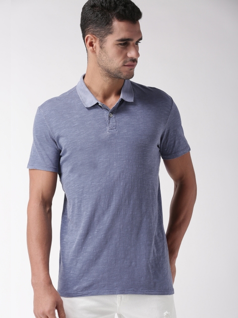 

SELECTED Men Blue Solid Polo Collar Pure Cotton T-shirt