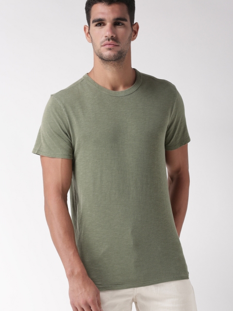 

SELECTED Men Olive Green Solid Round Neck T-shirt