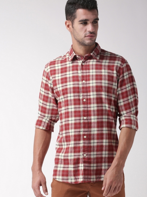 

SELECTED Men Red & White Slim Fit Checked Casual Shirt