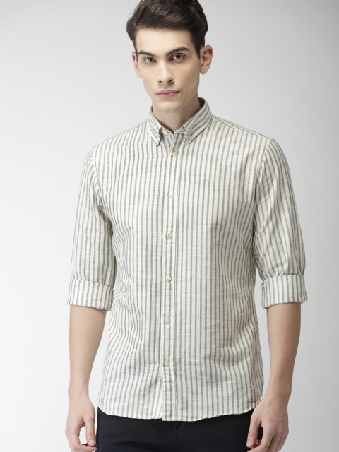 

SELECTED Men White & Grey Regular Fit Striped Casual Shirt