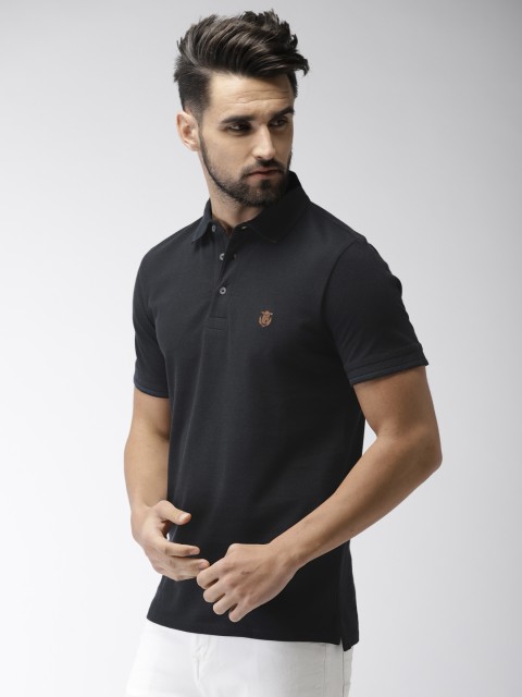 

SELECTED Navy Blue Solid Polo Collar Pure Cotton T-shirt