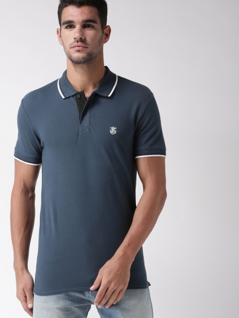 

SELECTED Men Blue Solid Polo Collar T-shirt