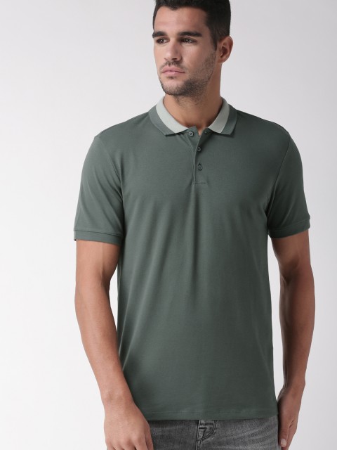 

SELECTED Men Olive Green Solid Polo Collar T-shirt