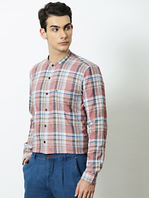 

Mr Bowerbird Men Maroon & Brown Tailored Fit Checked Smart Casual Shirt