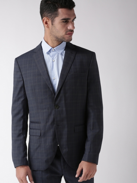 

SELECTED Identity Men Navy Blue Checked Single-Breasted Formal Blazers