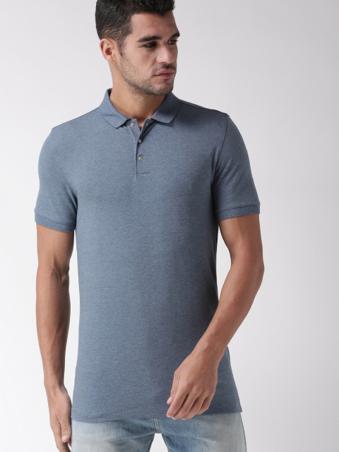 

SELECTED Men Blue Solid Polo Collar T-shirt