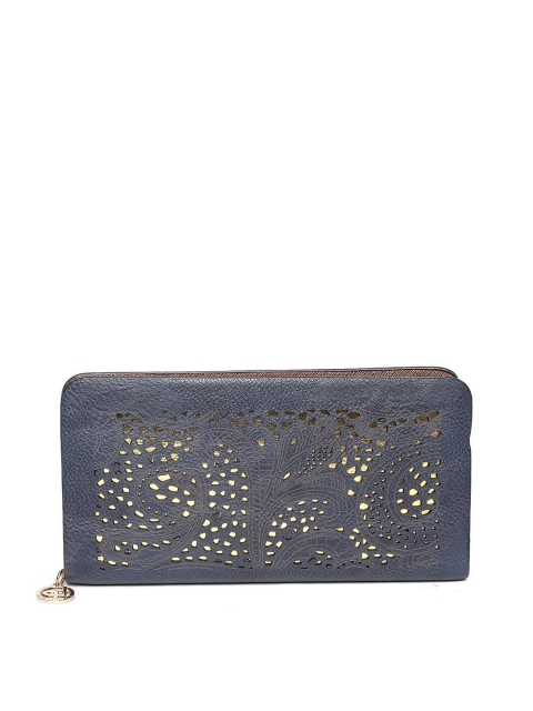 

Lisa Haydon for Lino Perros Women Navy Blue Zip Around Wallet with Cut Work