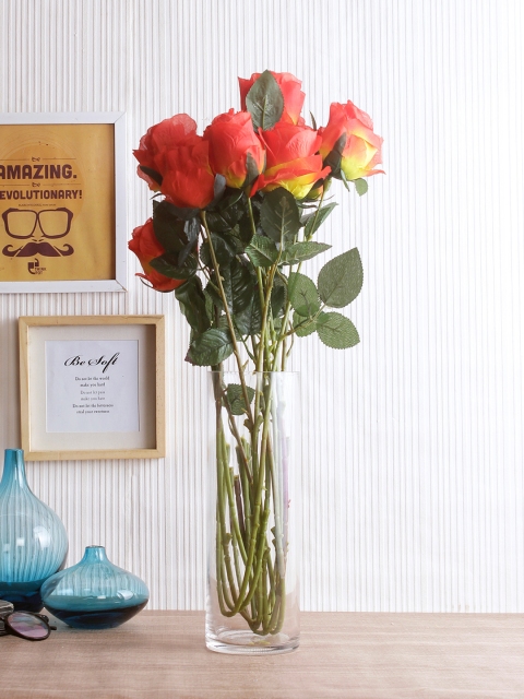 

Fourwalls Set of 10 Orange Artificial Synthetic Single Rose Flower Stems