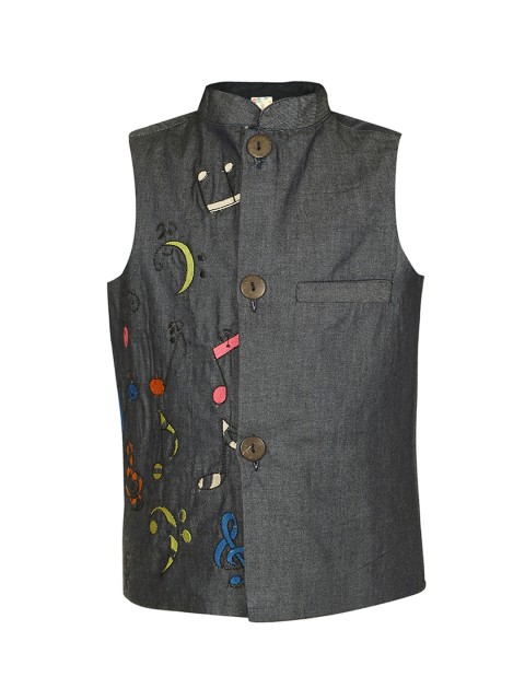 

LilPicks Boys Grey Emroidered Nehru Jacket