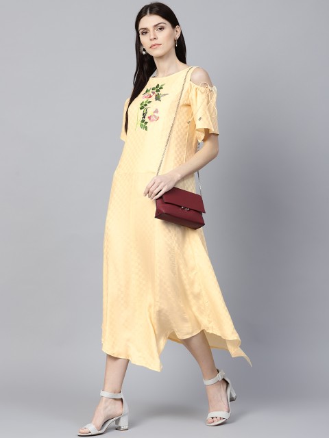 

Jaipur Kurti Women Cream-Coloured Self Checked A-Line Dress