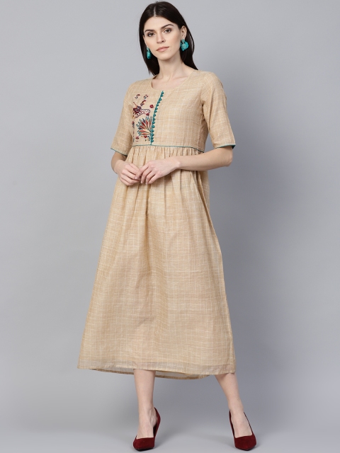 

Jaipur Kurti Women Beige Checked Fit & Flare Dress