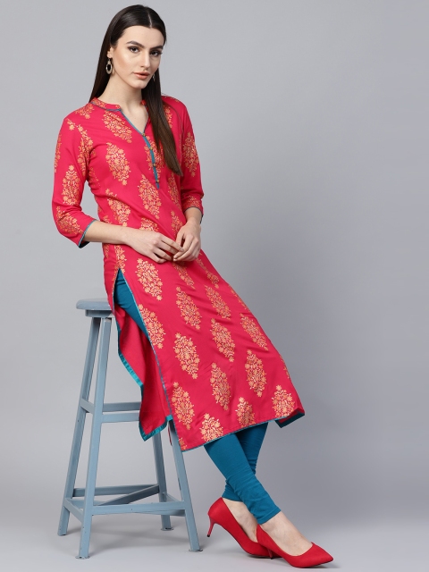 

Jaipur Kurti Women Red & Golden Printed Straight Kurta