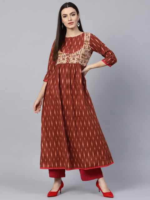 

Jaipur Kurti Women Rust Brown & Beige Printed A-Line Kurta