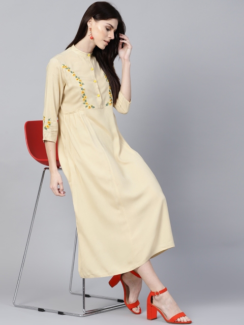 

Jaipur Kurti Women Beige Solid A-Line Dress