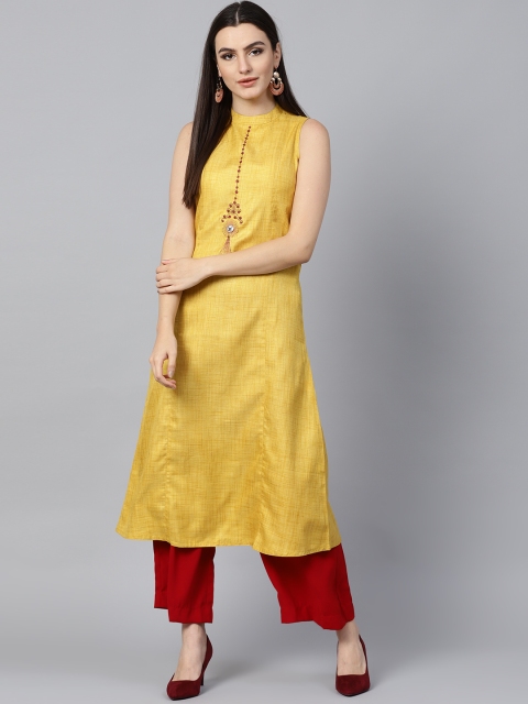 

Jaipur Kurti Women Mustard Yellow Solid A-Line Kurta