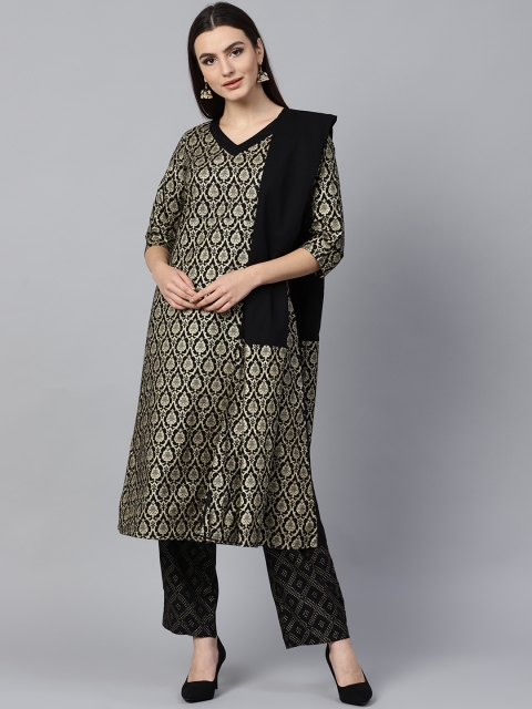 

Jaipur Kurti Women Black & Golden Printed Kurta with Palazzos & Dupatta