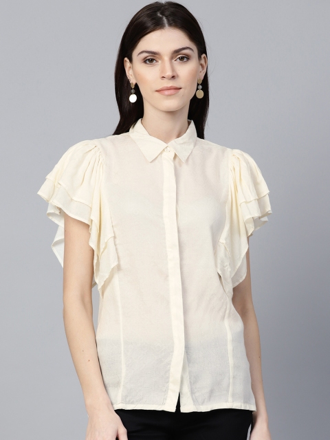 

Jaipur Kurti Women Cream-Coloured Self Design Shirt Style Top