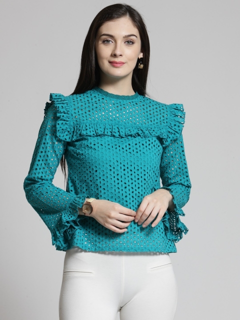 

plusS Women Teal Self Design A-Line Top
