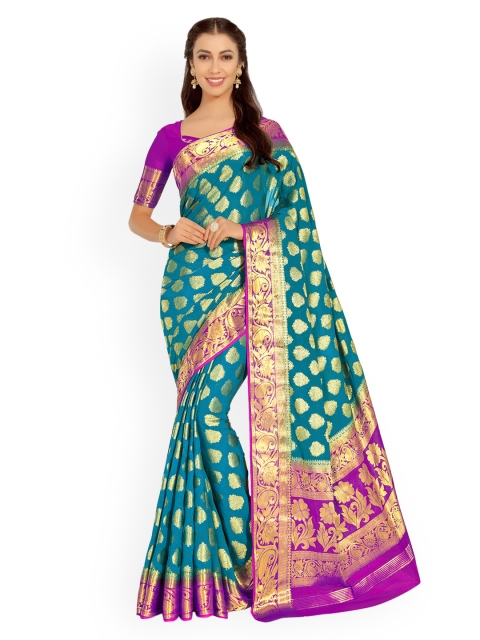 

MIMOSA Turquoise Blue & Purple Poly Chiffon Woven Design Kanjeevaram Saree