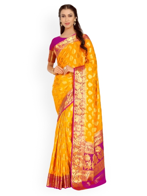 

MIMOSA Gold-Toned & Yellow Poly Chiffon Woven Design Kanjeevaram Saree