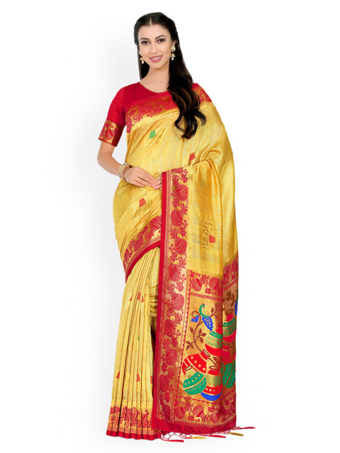

MIMOSA Yellow & Red Art Silk Woven Design Kanjeevaram Saree