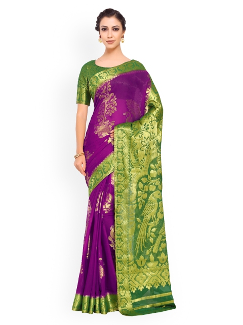 

MIMOSA Purple & Green Poly Chiffon Woven Design Kanjeevaram Saree