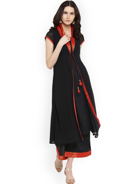 

Shakumbhari Women Black & Red Solid A-Line Kurta