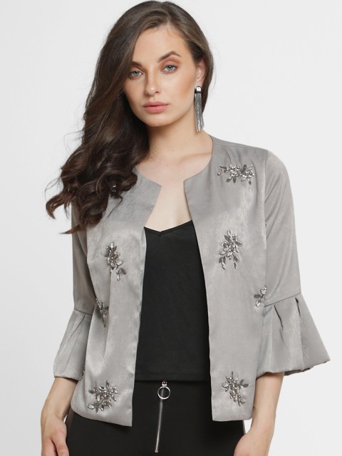 

Kazo Women Grey Solid Open Front Jacket