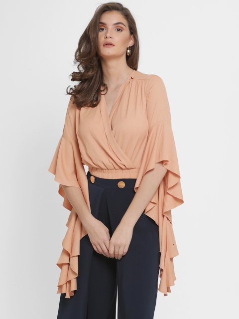 

Kazo Women Peach-Coloured Solid Wrap Top