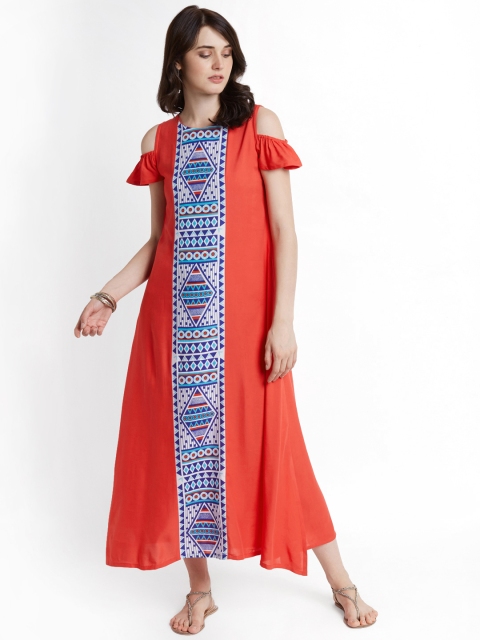

AKKRITI BY PANTALOONS Women Red & Blue Printed A-Line Dress