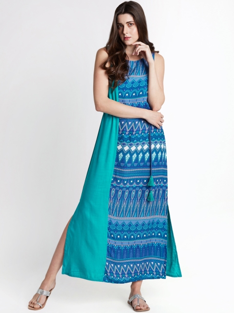 

AKKRITI BY PANTALOONS Women Blue & Green Printed Maxi Dress