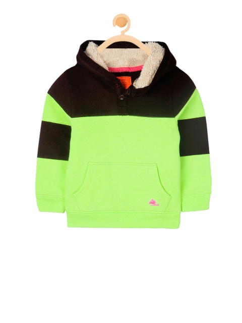 

Cherry Crumble Boys Fluorescent Green & Brown Colourblocked Hooded Sweatshirt