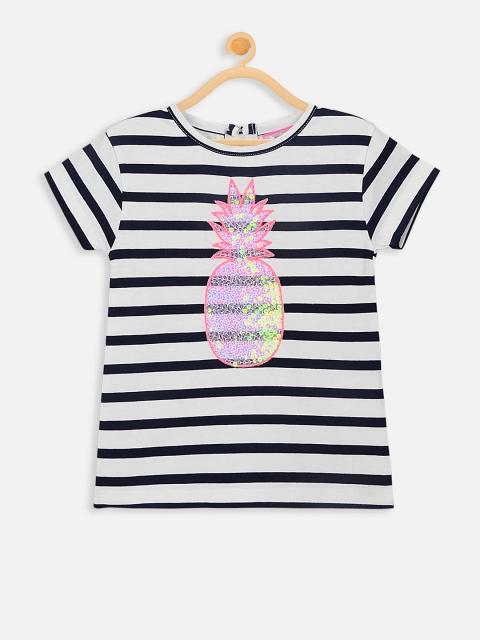 

Cherry Crumble Girls White & Navy Blue Striped Top